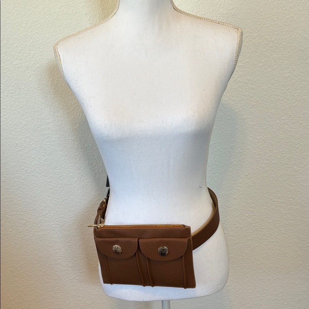 Brown Belt Bag with Dual Pockets